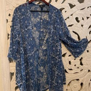 NWOT Blue Floral Lace Kimono